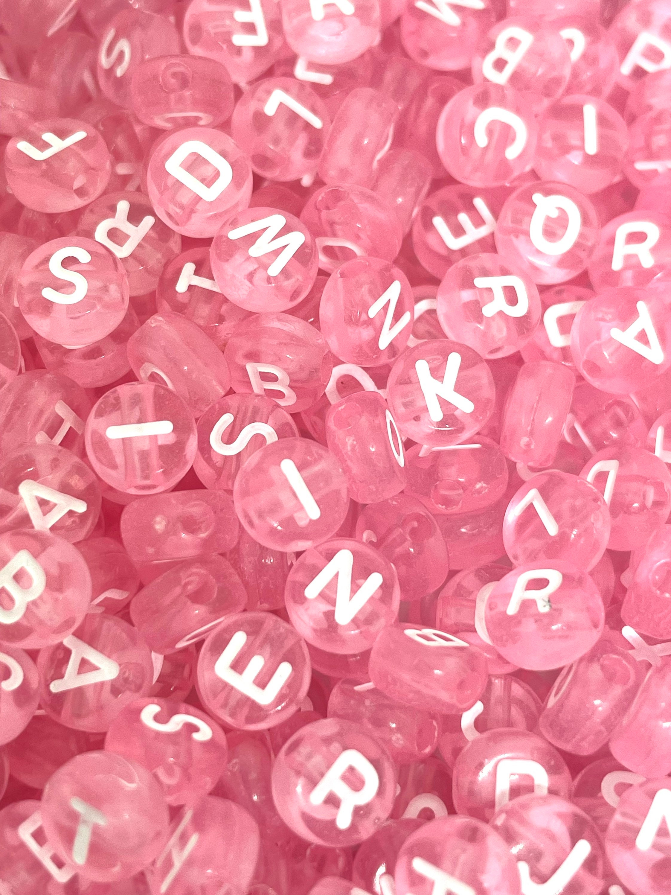 4x7mm 100Pcs Pink Flat Round Acrylic letter Beads 26 Alphabet