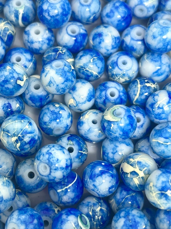 8mm Cloud Beads, Blue and White Glass Swirl Beads, Sky Beads for Jewelry  Making, Necklace, Bracelet 