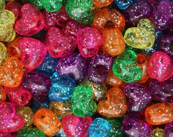 Glitter Heart Pony Beads, Kandi Beads, Heart beads, Spacer Beads