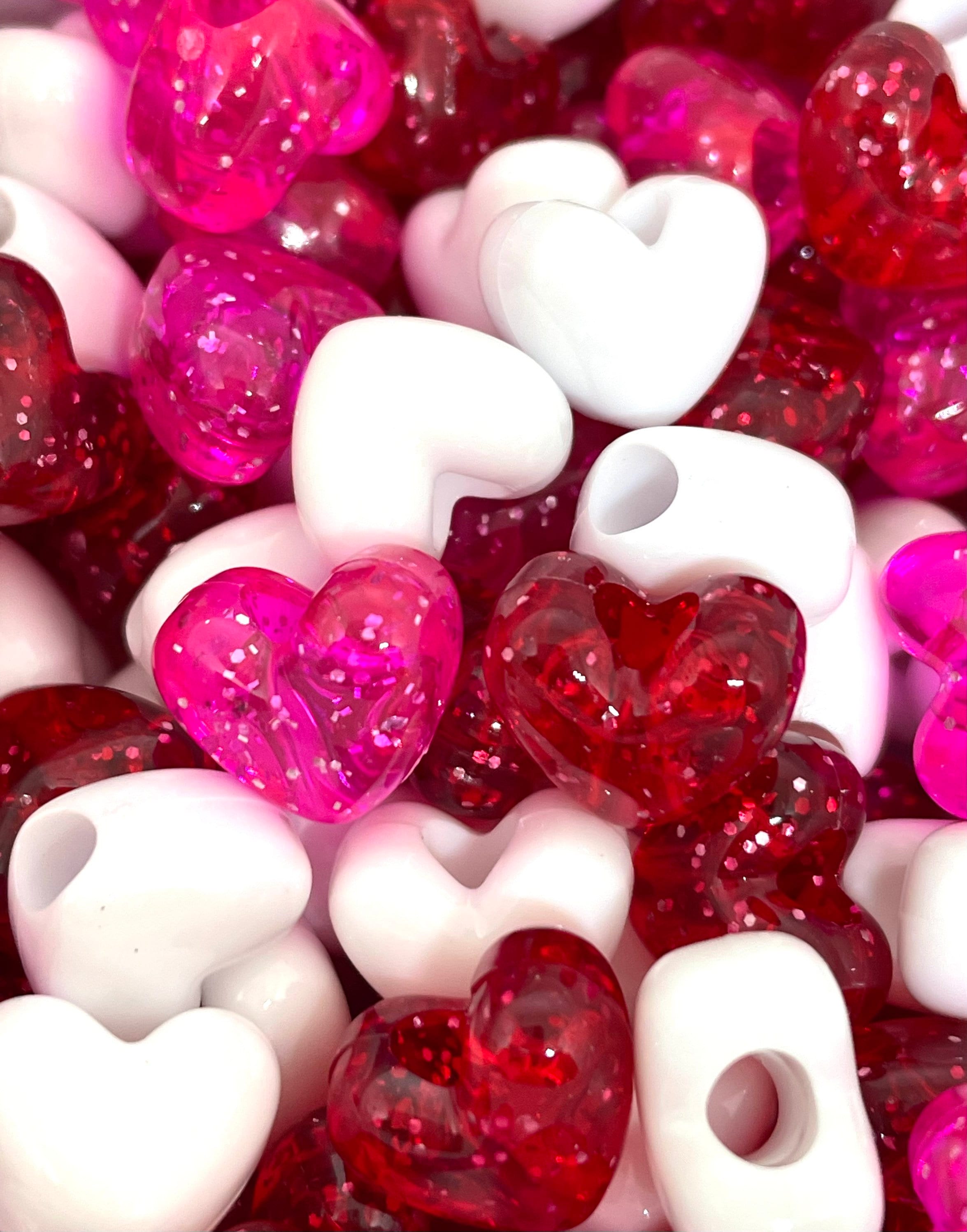 Chunky Heart Beads, Shiny Heart Beads, Heart Charms, Shiny Heart