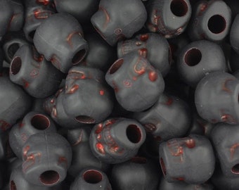 Red and Black Skull Beads for Necklace, Halloween Beads for necklace, Black Beads 11mm, Goth Beads, Cosplay Beads, Gothic Beads