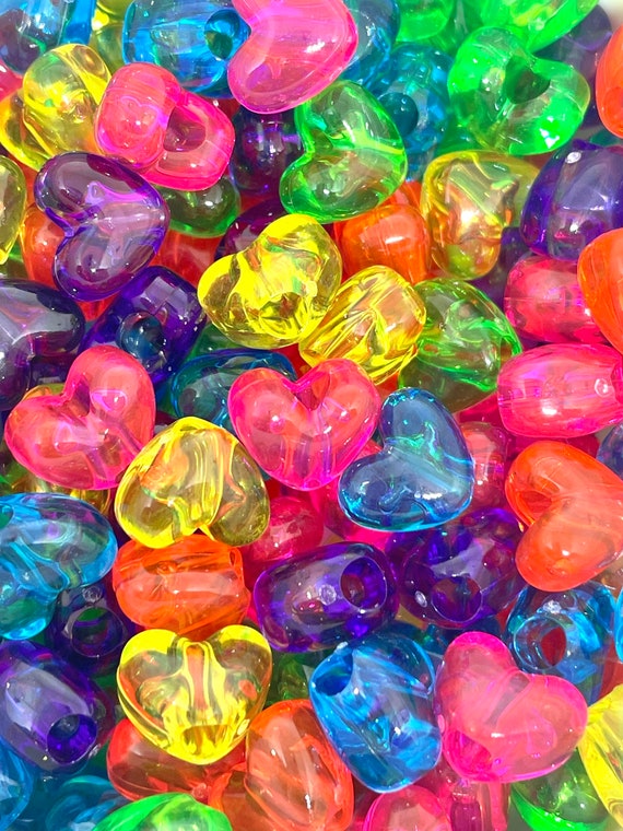 Translucent Neon Heart Pony Beads, Kandi Beads, Barrel Beads, Neon