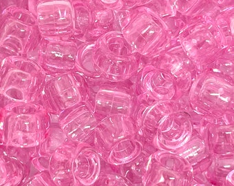 Transparent Pink Kandi Beads, Pink Barrel Beads for Bracelet, Pink Pony Beads, Bracelet Making, Candy Beads