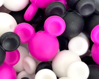 Pink, Black, and White Silicone Mouse Head Beads, Disneyland, Disney World, Disney Trip, Beads for Bracelet, Necklace
