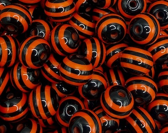 12mm Spooky Stripe Beads, Orange Black Striped Halloween Beads, Round Acrylic Bracelet Beads for Jewelry Making