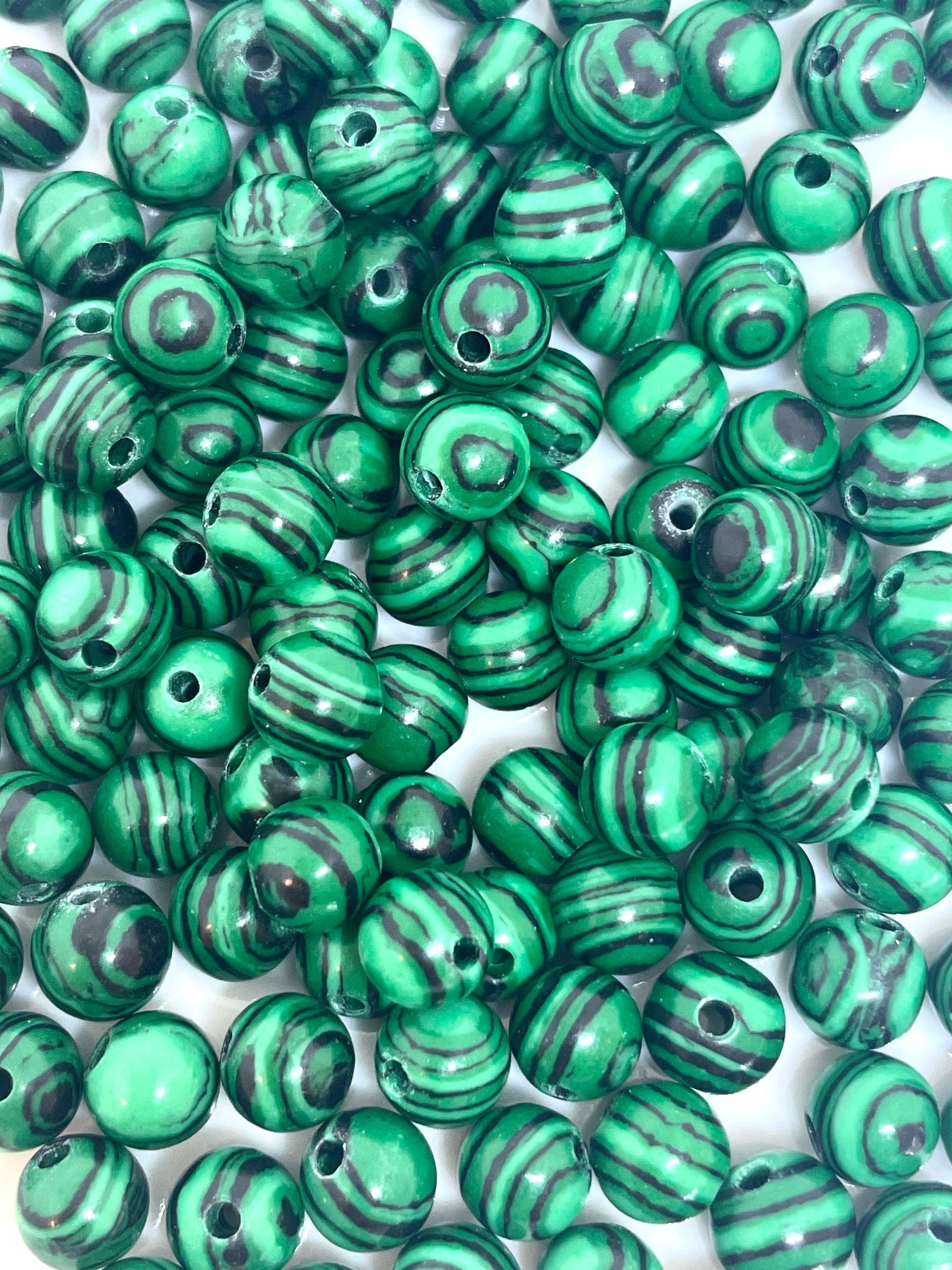 6mm Striped Green and Black Malachite Beads, Unique Stone Beads