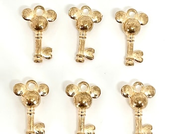 Gold Mickey Key Charm for Disneyland, Disney World, Mouse Charm, M and M charm, MM Beads