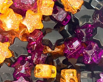 Midnight Magic Star Beads Halloween Mix Black Purple Orange Star Beads for Spooky Jewelry Crafts and DIY Projects