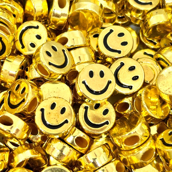 Gold Smiley Face Beads - Fun and Playful Jewelry Making Supplies