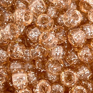 Peach Glitter Pony Beads, Barrel Beads, Kandi Beads for Bracelet, Champagne Beads
