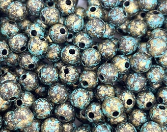 6mm Antique Style Round Beads, Turquoise, Gold and Black Beads for Jewelry Making, Necklaces, Delicate Jewelry