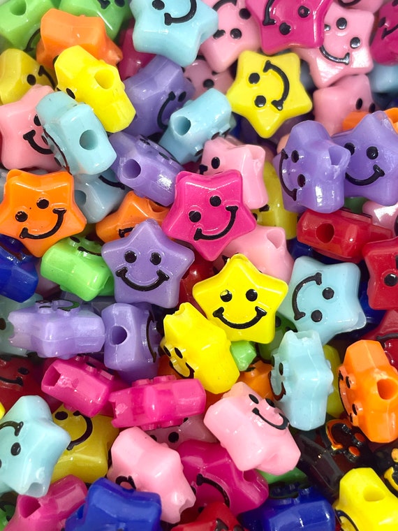 Rainbow Bright Emoji Star Beads, Happy Face Star Beads, Spacer