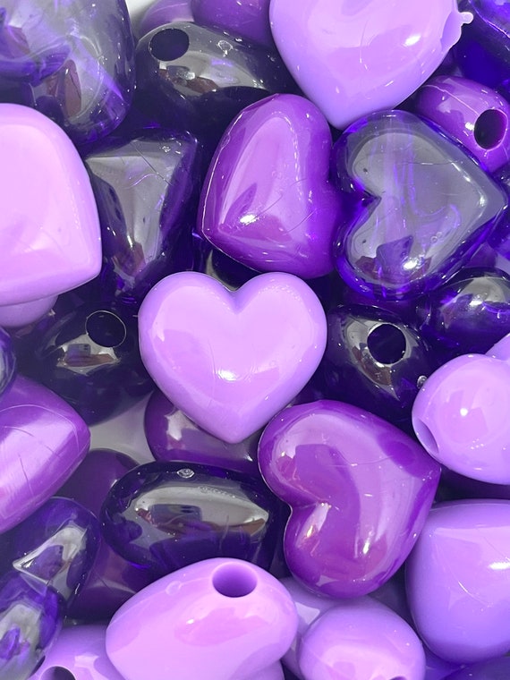 Purple Heart Charms for Jewelry Making, Lavender Purple Beads for Necklace, Heart  Beads, Dark Purple Bead Mix, Bead Set 