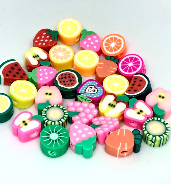 30/50/100pcs 10mm Mixed Fruit Beads Polymer Clay Beads Loose Beads For  Jewelry Making DIY Bracelet Necklace Accessories