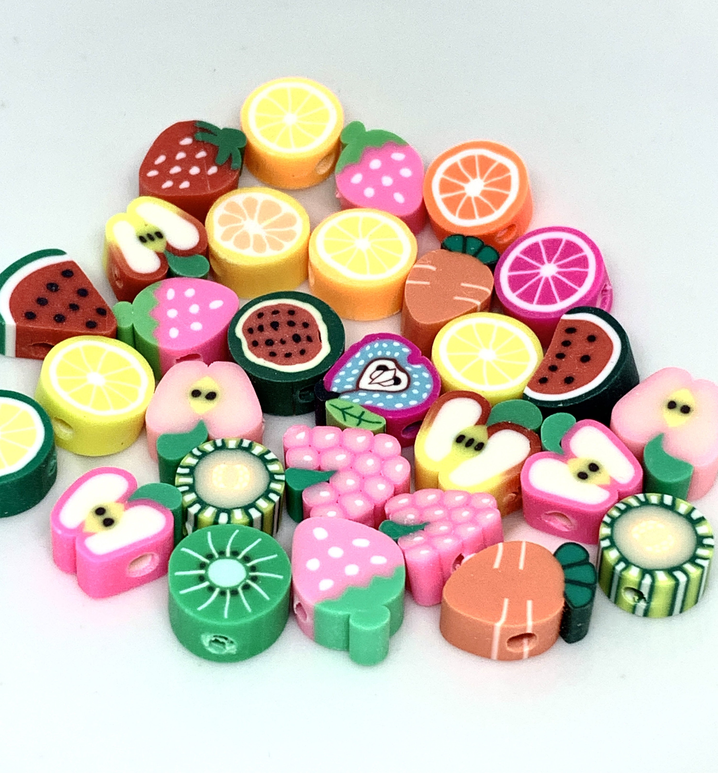 200 Pcs Colorful Fruit Beads 10mm Mixed Polymer Clay Beads for DIY Bracelet Necklace Earrings