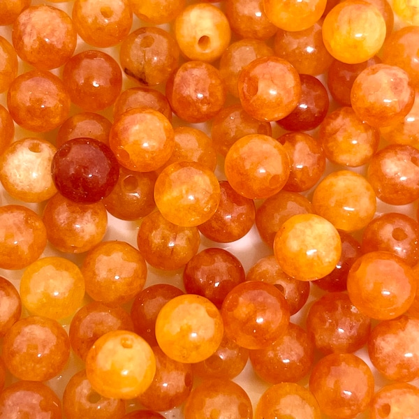 6mm Beautiful Orange Jade Beads for Bracelet, Halloween Orange Stone Beads, Bright Colored Beads