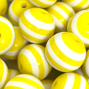 Bright Yellow Beads, Bee Beads for Jewelry Making, Chunky Beads for Necklace, Yellow Striped Beads, 20mm Large Beads for Chunky Jewelry