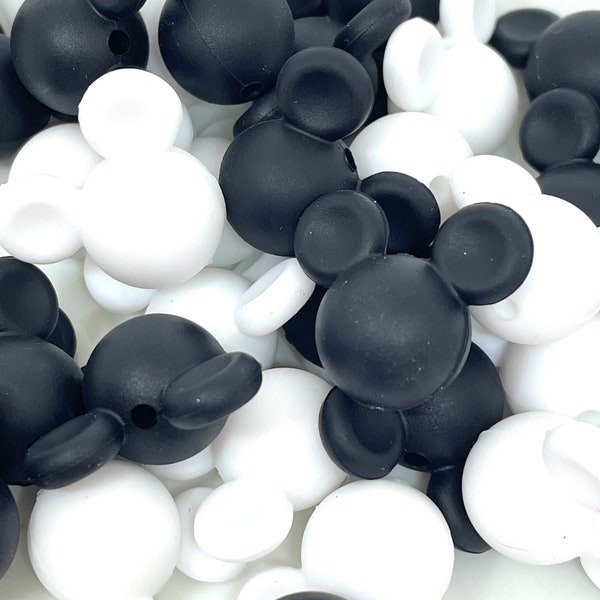 Black and White Mickey Beads, Silicone beads, beads for necklace, beads for lanyard