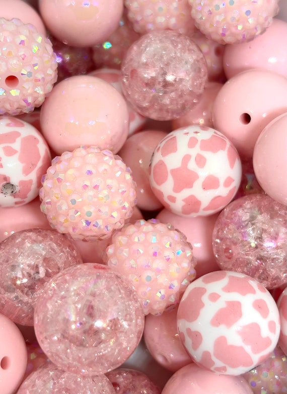 20mm Chunky Light Pink Bead Mix, Bold Jewelry Making Supplies, Craft Beads Assortment