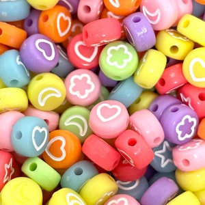 Bright Colorful Bead Mix of Hearts, Stars, Moon, and Flowers, Coin Bead Mix, Acrylic Bead Mix for Jewelry Making, Bracelet Beads