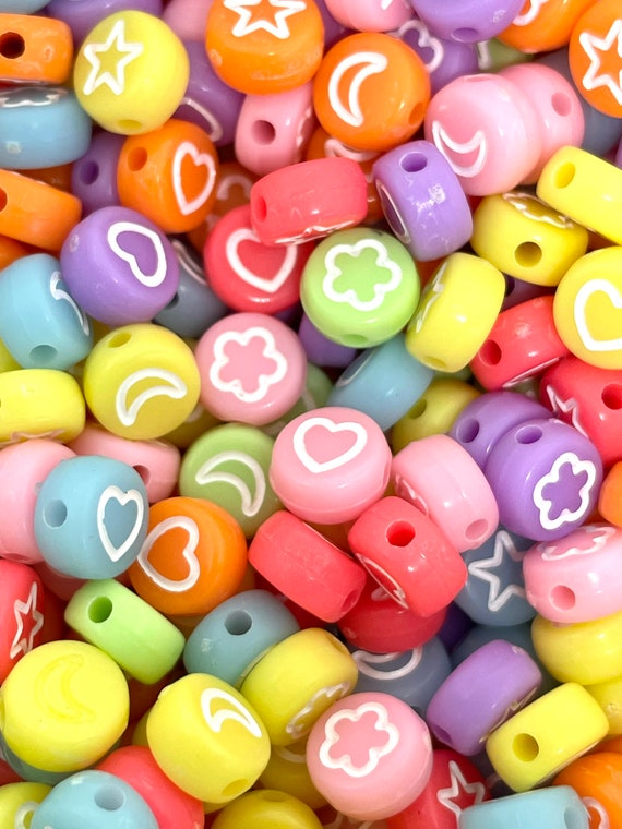 Bright Colorful Bead Mix of Hearts Stars Moon and Flowers Coin Bead Mix Acrylic Bead Mix for Jewelry Making Bracelet Beads Etsy Ireland