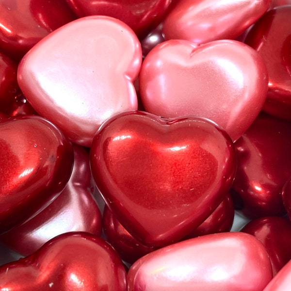 Large Chunky Heart Beads, Statement Beads for Valentine's Day; 25mm beads, Heart Shaped Beads, Imitation Pearls