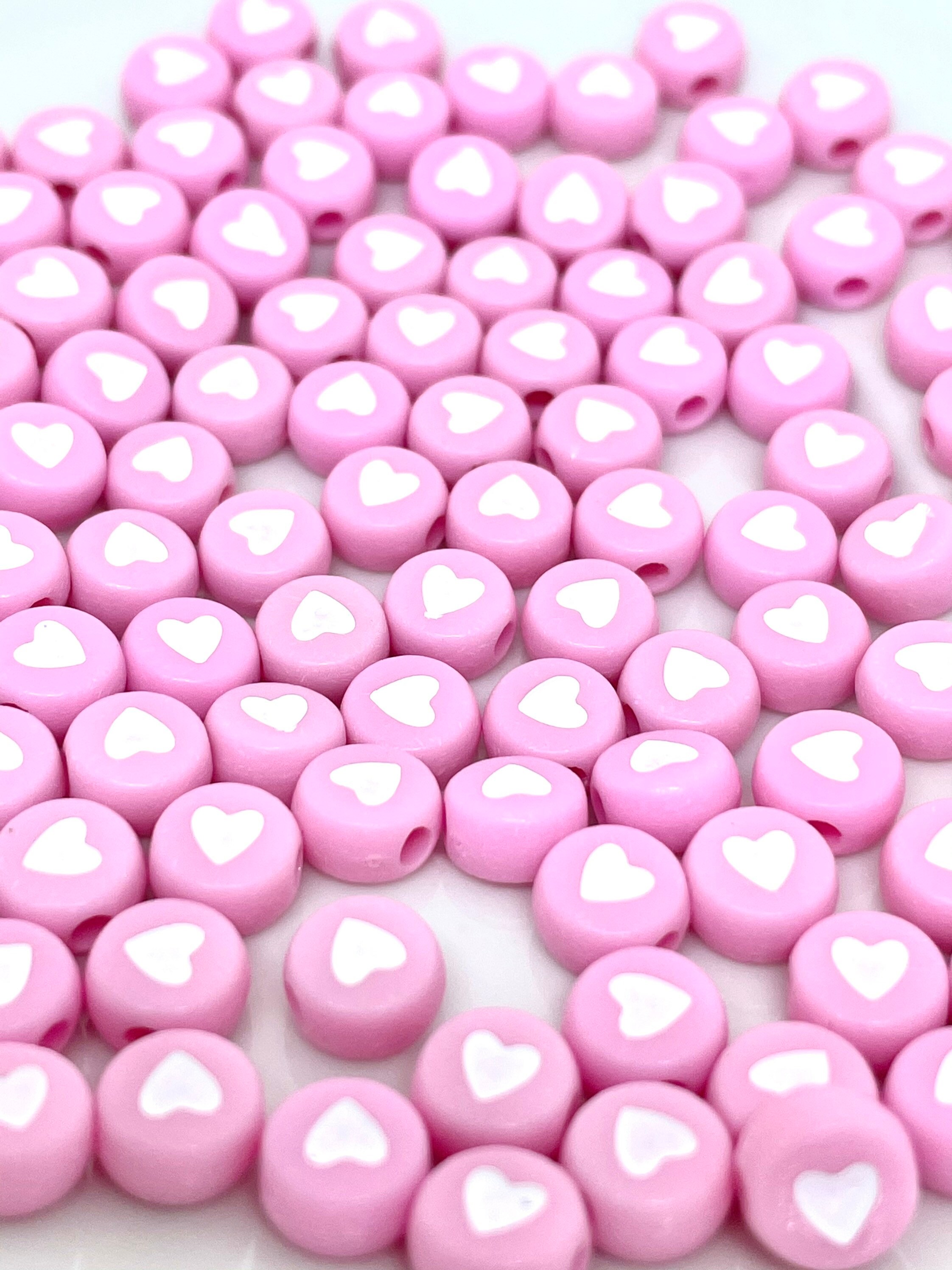 Pink Letter Beads, Heart Alphabet Beads, Name Beads for Custom