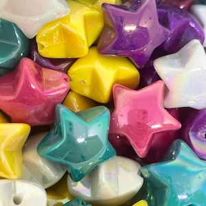 18mm Shiny Puffy Star Beads, Charms, AB Beads, Star Novelty Beads, Large Star Mix, Bead Soup, Assorted Beads