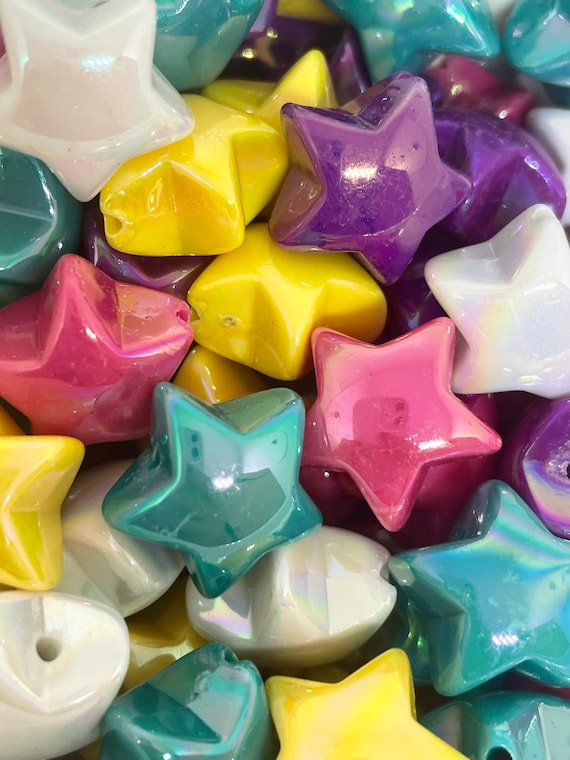 18mm Shiny Puffy Star Beads, Charms, AB Beads, Star Novelty Beads