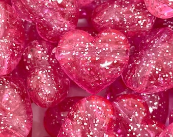 Perles roses scintillantes en forme de coeur pour la fabrication de bijoux, Perles de la Saint-Valentin pour collier, Perles coeur scintillantes, Perles en forme de coeur