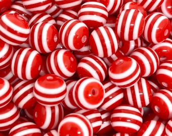 Red and White Candy Cane Striped Resin Beads for Christmas Jewelry and Decor