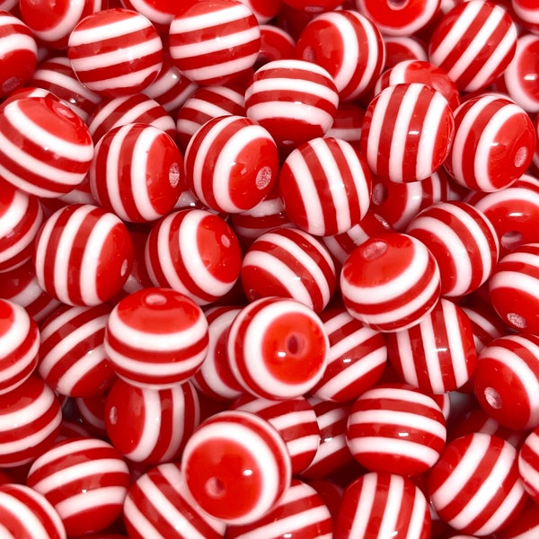 Red and White Candy Cane Striped Resin Beads for Christmas Jewelry and Decor