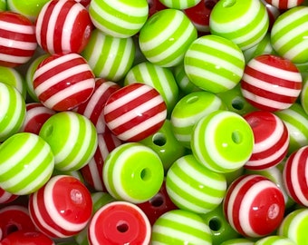 Peppermint Beads for Christmas, Red and Green Stripes, Christmas Beads for Jewelry Making, Christmas Jewelry, Xmas Beads for the Holidays