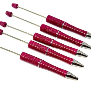 Dark Reddish Pink Beadable Pens, Customizable Gift Pens, Unique Handcrafted Stationery