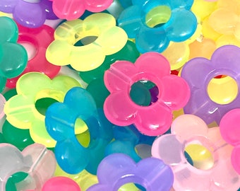 Kawaii Neon Flower Beads Necklace, Beads 20mm, Cute Beads, Neon Beads, Flower Beads for Jewelry Making, Flower Beads Bracelet