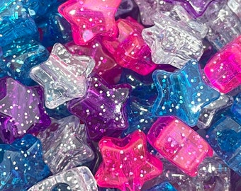 Cutie Glitter Star Beads for Kandi, Star Pony Beads for Jewelry Making, Bulk Beads for Bracelet, Assorted Beads for Necklace, Plastic Beads