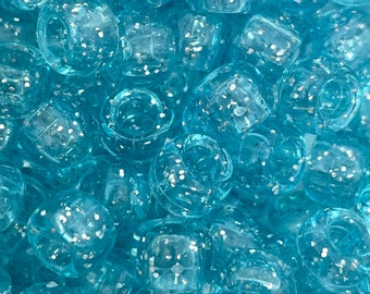 Light Blue Glitter Pony Beads for Jewelry Making, Bracelet, Necklace, Blue Sapphire Sparkle Barrel Beads, Kandi Beads