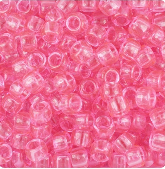 Clear Pink Beads, Translucent Pink Beads, Kandi Beads, Pink Pony Beads