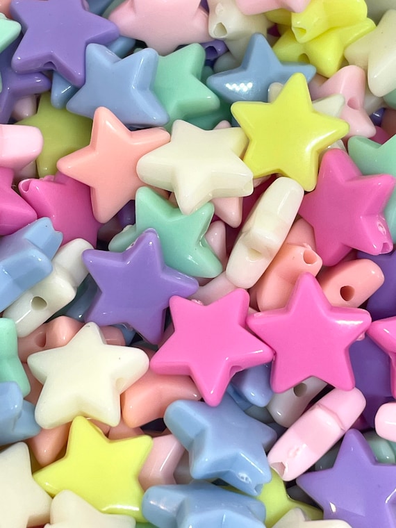 100pcs Acrylic Pastel Star Beads Transparent Frosted Colorful Kawaii Bead  11mm 