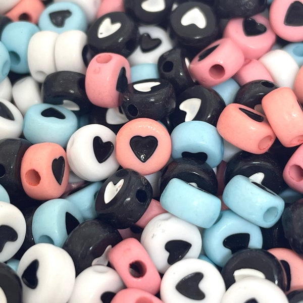 Heart Bead Mix for Alphabet Jewelry, Letter Jewelry, Heart Spacer Beads, Gothic Girl Beads, Fairy Kei Beads, Goth Beads for Jewelry Making