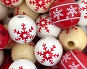 Christmas Beads for Macrame, Wood Beads, Garland Beads, Farmhouse Garland, Boho Beads, Farmhouse Beads for Winter, Holiday Beads, Wooden