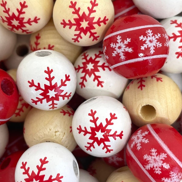 Christmas Beads for Macrame, Wood Beads, Garland Beads, Farmhouse Garland, Boho Beads, Farmhouse Beads for Winter, Holiday Beads, Wooden