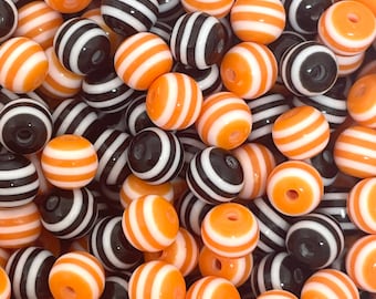 Striped Resin Beads in Black and White, Orange and White - Perfect for Halloween Crafts