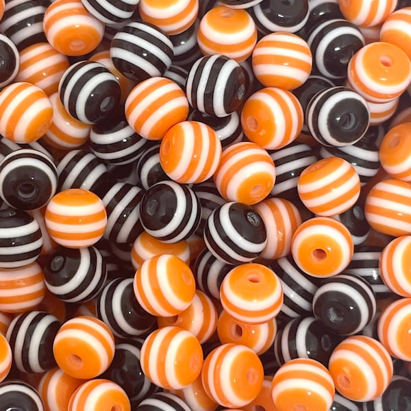 Striped Resin Beads in Black and White, Orange and White - Perfect for Halloween Crafts