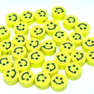 Yellow Smiley Face Polymer Clay Beads, Smiley Face Fimo Cane Beads