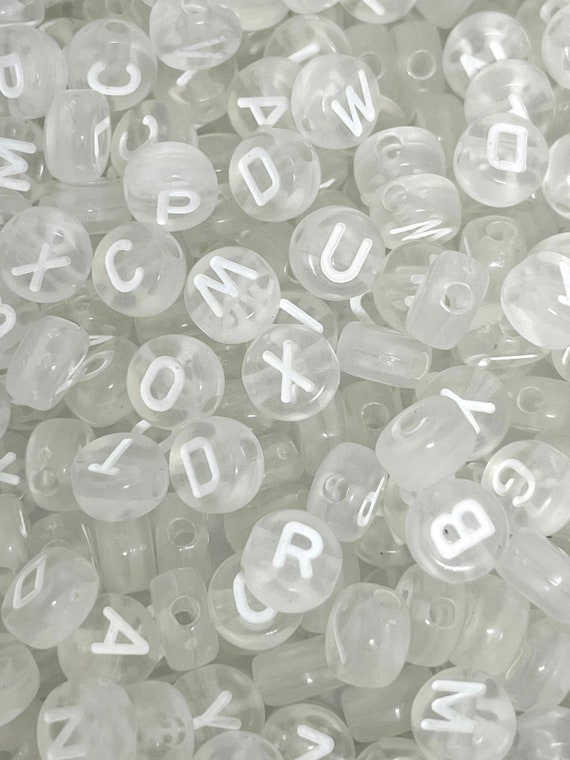 White Opaque 10mm Coin Alpha Beads - Gold Letter Mix (144pcs)