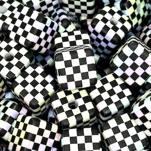 15mm Chunky Iridescent Checkerboard Cube Beads
