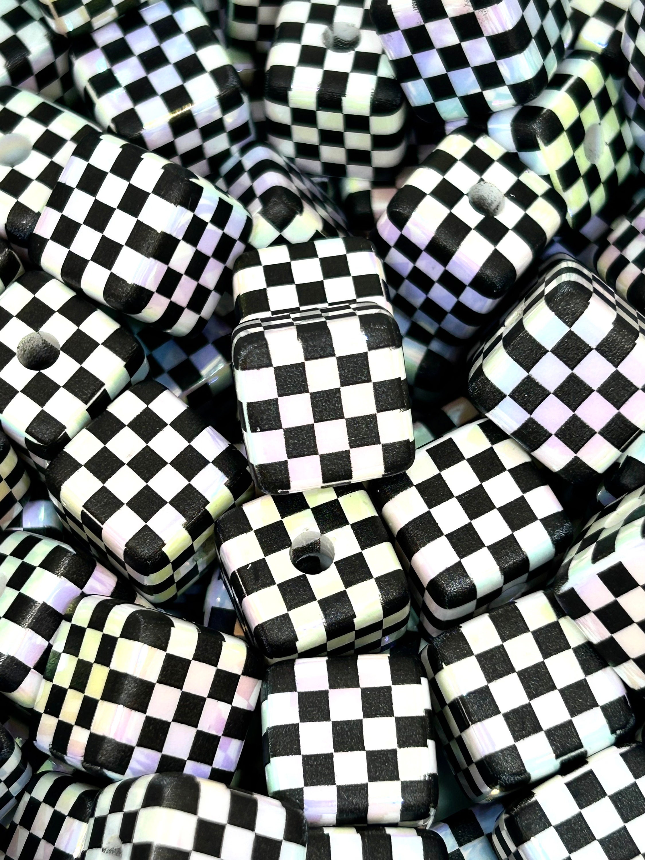 15mm Chunky Iridescent Checkerboard Cube Beads