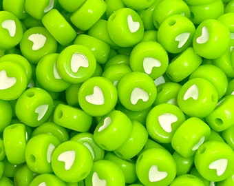 Bright Green Heart Spacer Beads for Letter Bracelet, St Patrick's Day, Lime Green
