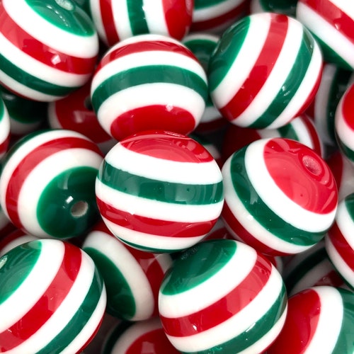 Chunky Candy Cane Beads Large Peppermint Bead Assortment Etsy